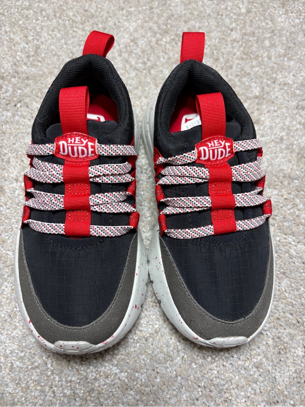 Hey Dude Kids Black Sneakers with Red Accents